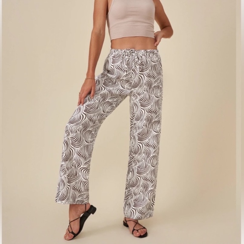 Reformation Olina Linen Pants In Optical Size Medium Wide Leg